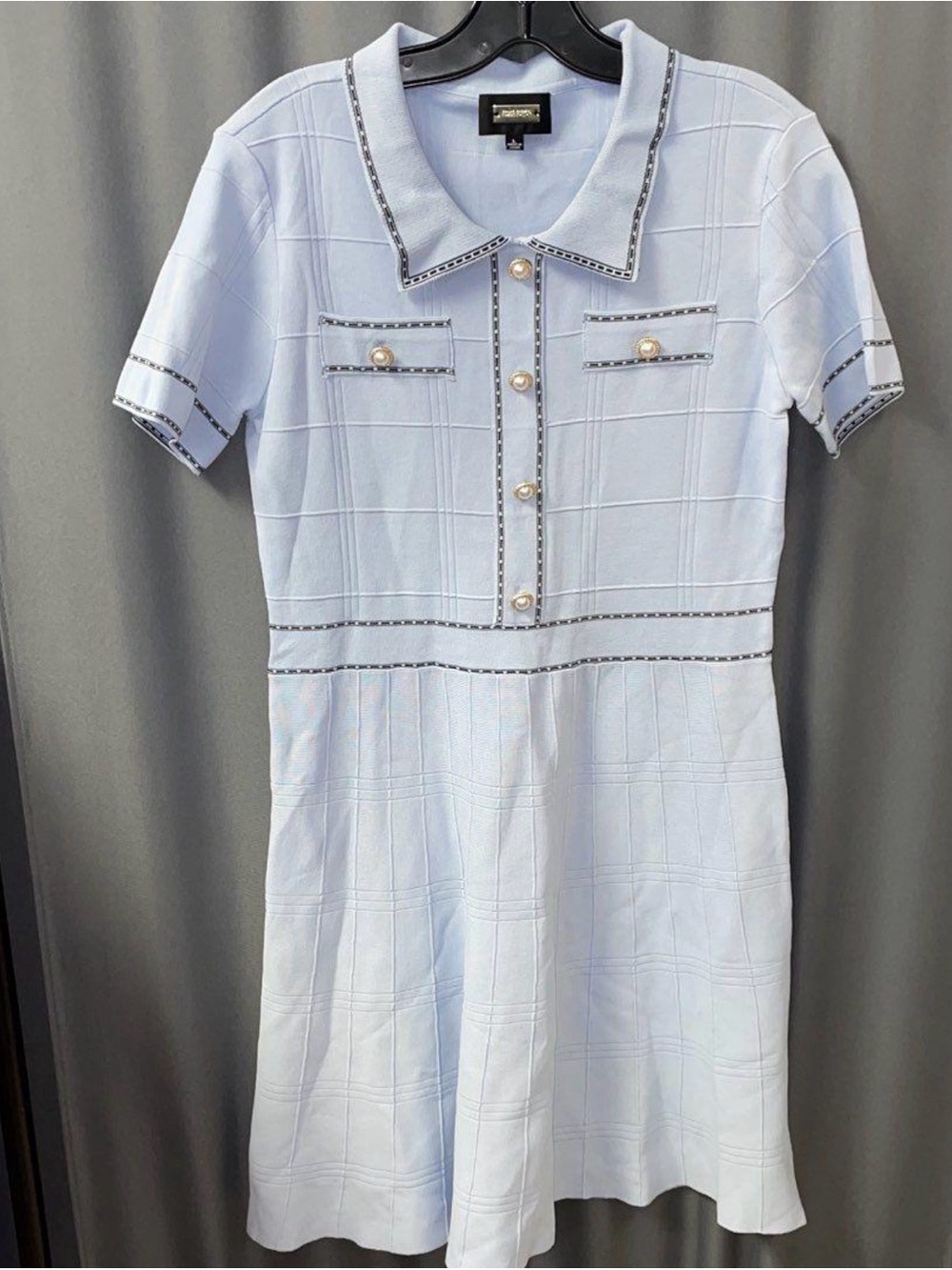 Alexia Admor Pale Blue Knit Polo Dress with Pearl Buttons